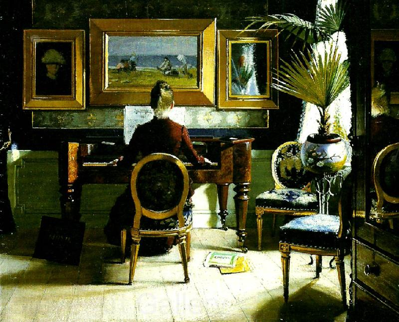 Eugene Jansson vid pianot France oil painting art